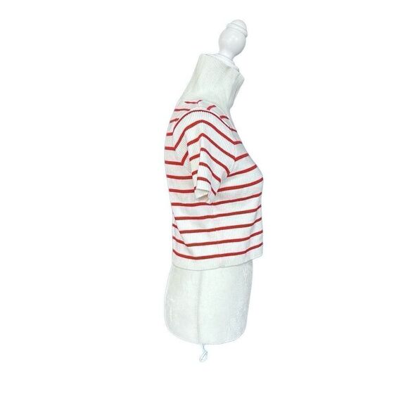 Callahan Lucy Red & White Stripe Turtleneck Short Sleeve Cropped Sweater Size XS - Picture 2 of 11